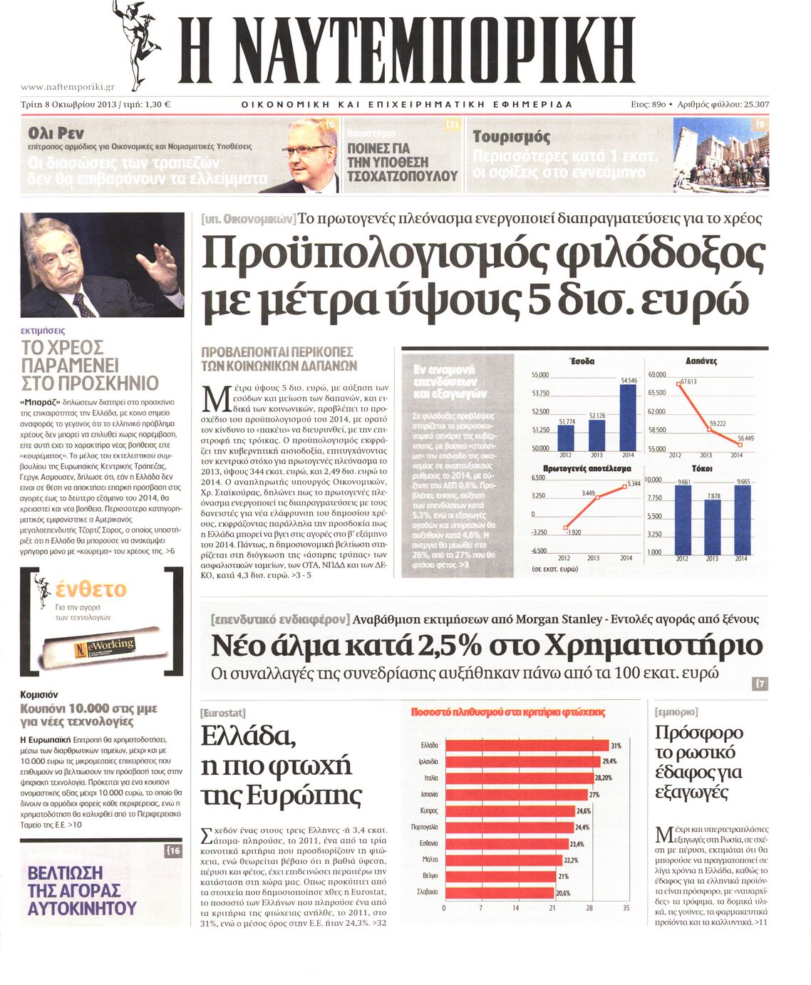 Εξώφυλο εφημερίδας ΝΑΥΤΕΜΠΟΡΙΚΗ 2013-10-08