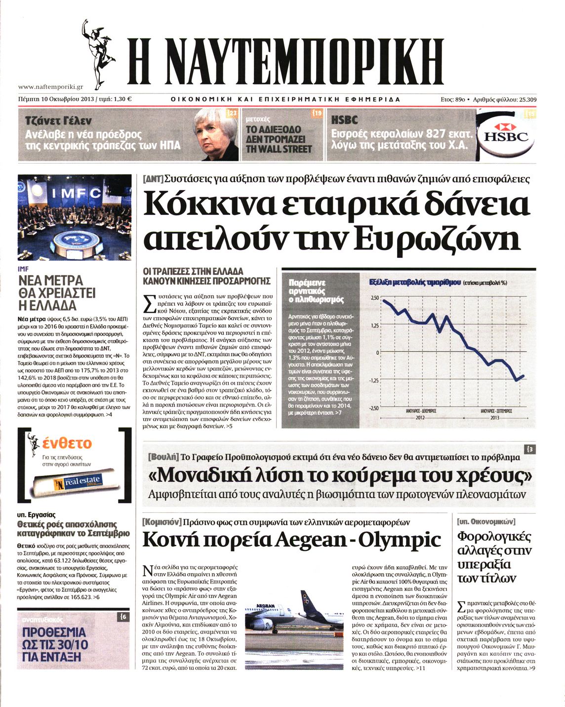Εξώφυλο εφημερίδας ΝΑΥΤΕΜΠΟΡΙΚΗ 2013-10-10