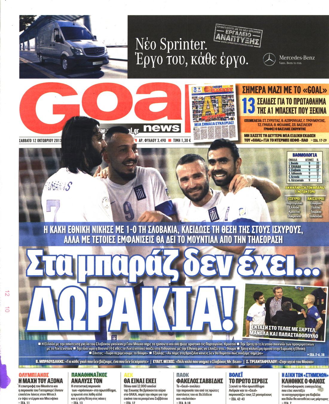 Εξώφυλο εφημερίδας GOAL 2013-10-12