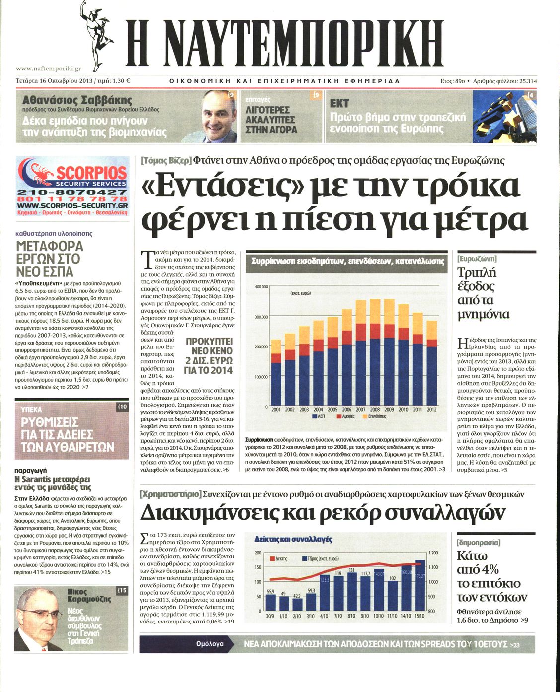 Εξώφυλο εφημερίδας ΝΑΥΤΕΜΠΟΡΙΚΗ 2013-10-16