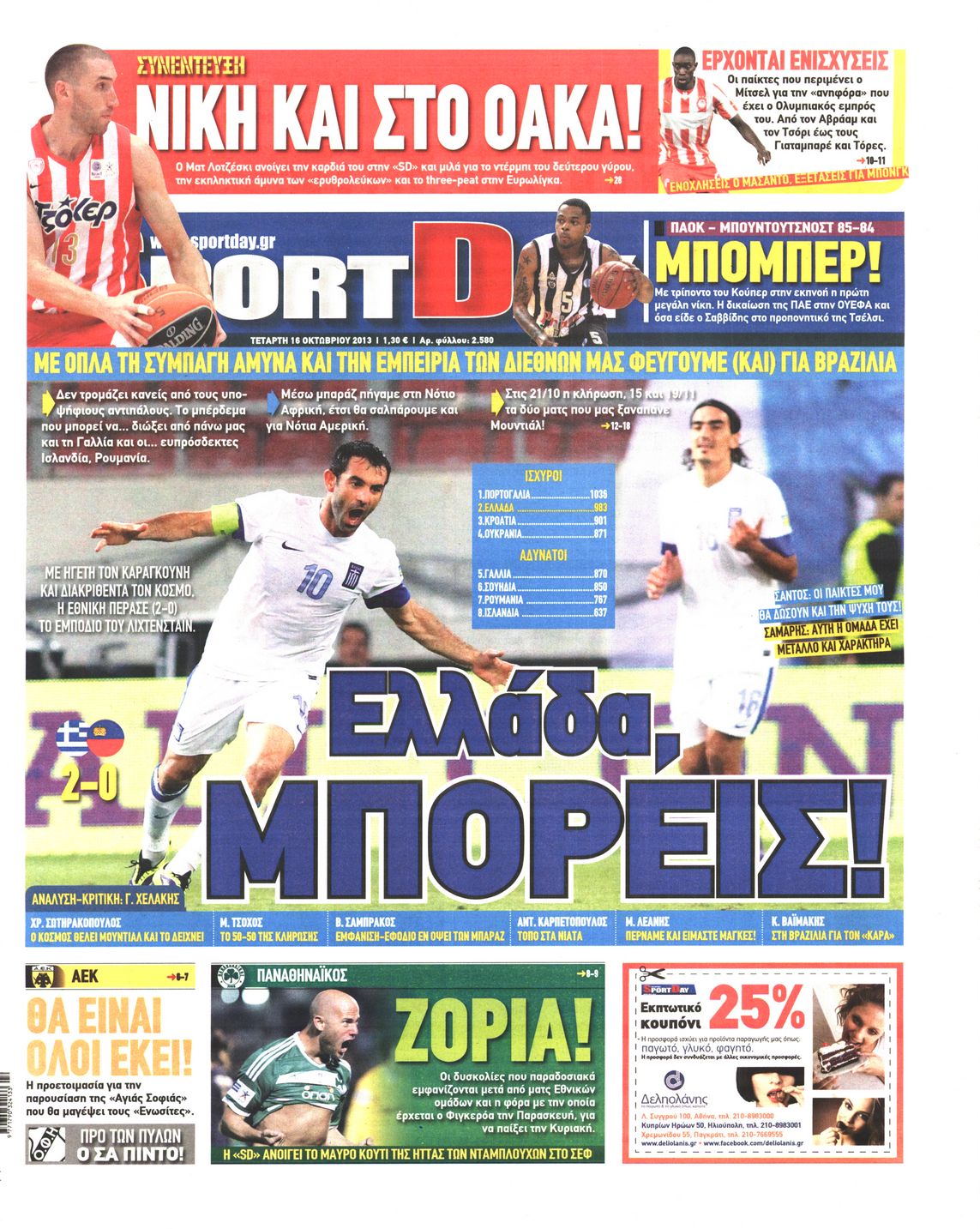 Εξώφυλο εφημερίδας SPORTDAY 2013-10-16