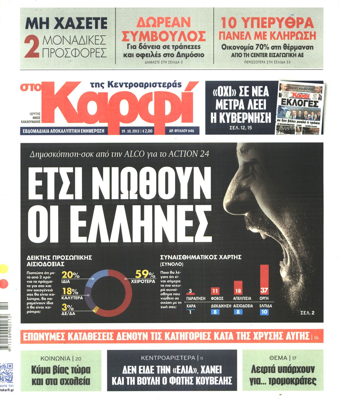 Εξώφυλο εφημερίδας ΚΑΡΦΙ 2013-10-19