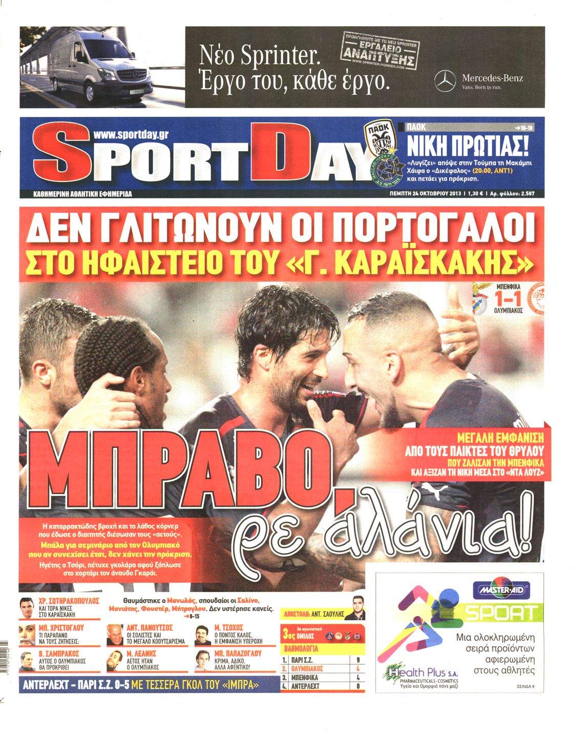 Εξώφυλο εφημερίδας SPORTDAY 2013-10-24
