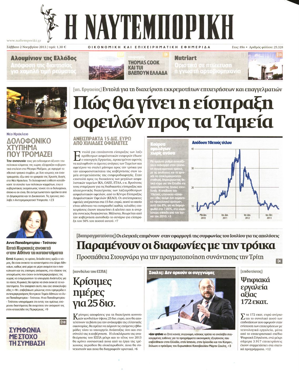 Εξώφυλο εφημερίδας ΝΑΥΤΕΜΠΟΡΙΚΗ 2013-11-02