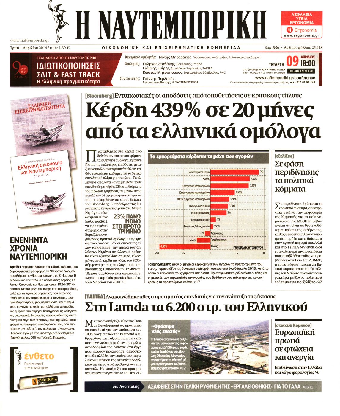 Εξώφυλο εφημερίδας ΝΑΥΤΕΜΠΟΡΙΚΗ 2014-04-01