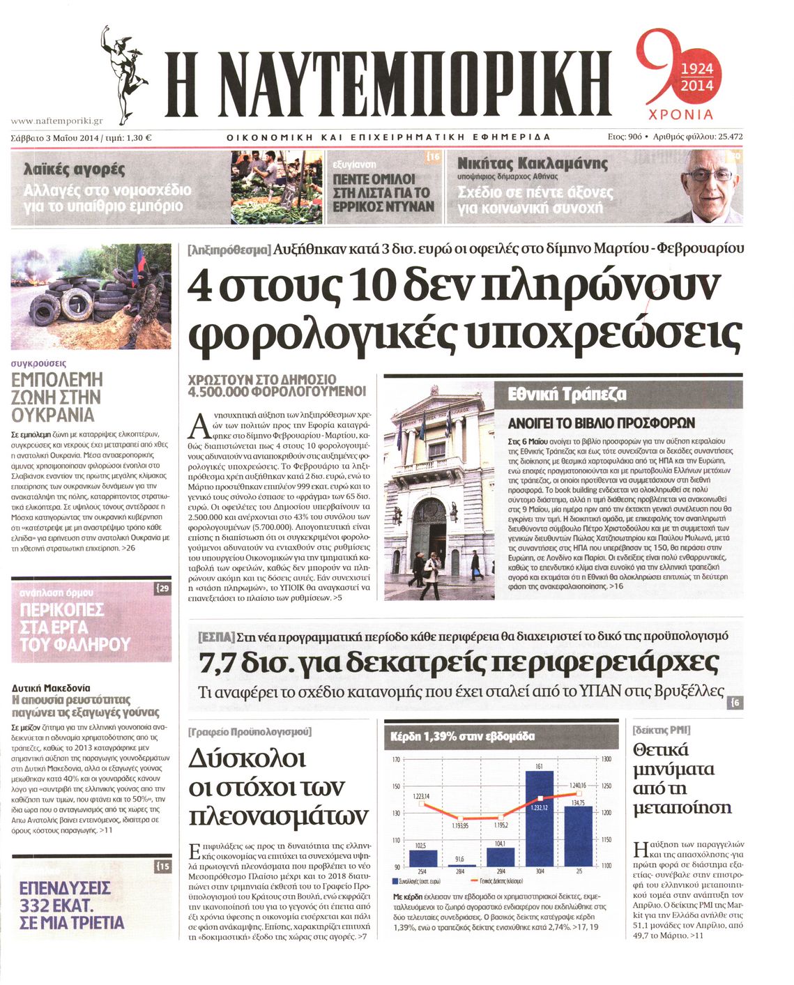 Εξώφυλο εφημερίδας ΝΑΥΤΕΜΠΟΡΙΚΗ 2014-05-03