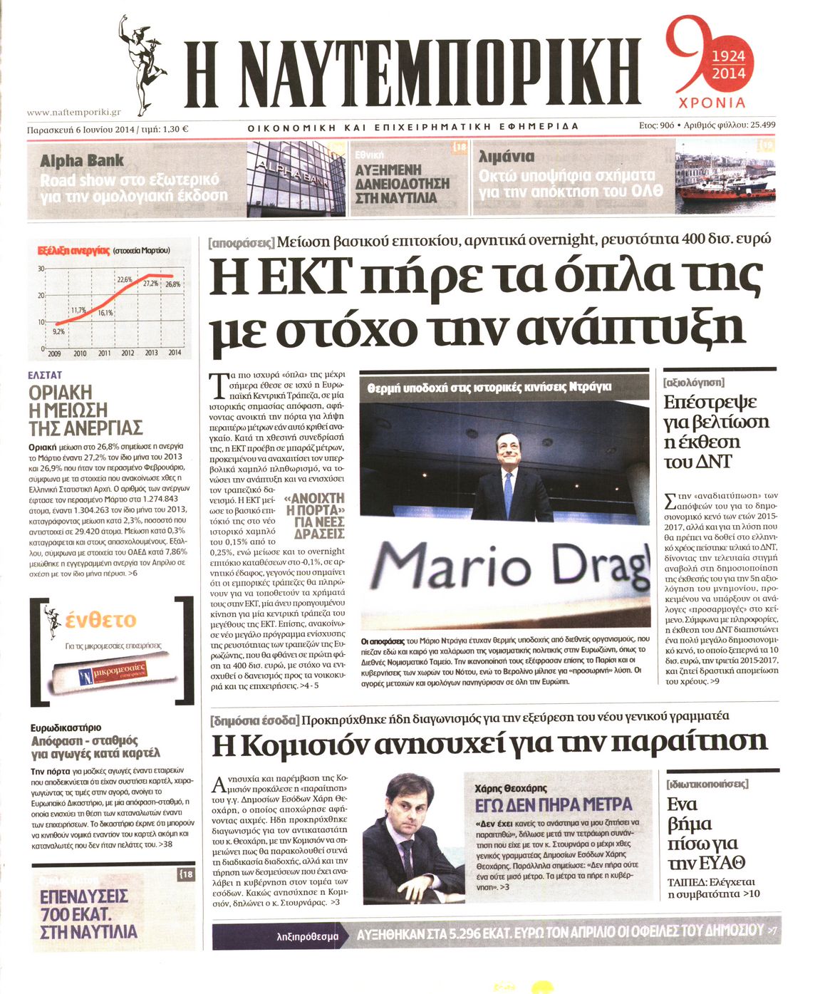 Εξώφυλο εφημερίδας ΝΑΥΤΕΜΠΟΡΙΚΗ 2014-06-06