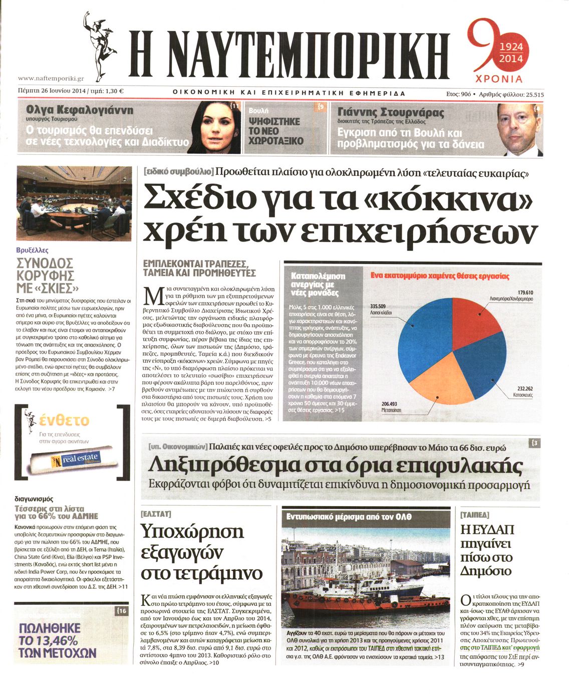 Εξώφυλο εφημερίδας ΝΑΥΤΕΜΠΟΡΙΚΗ 2014-06-26