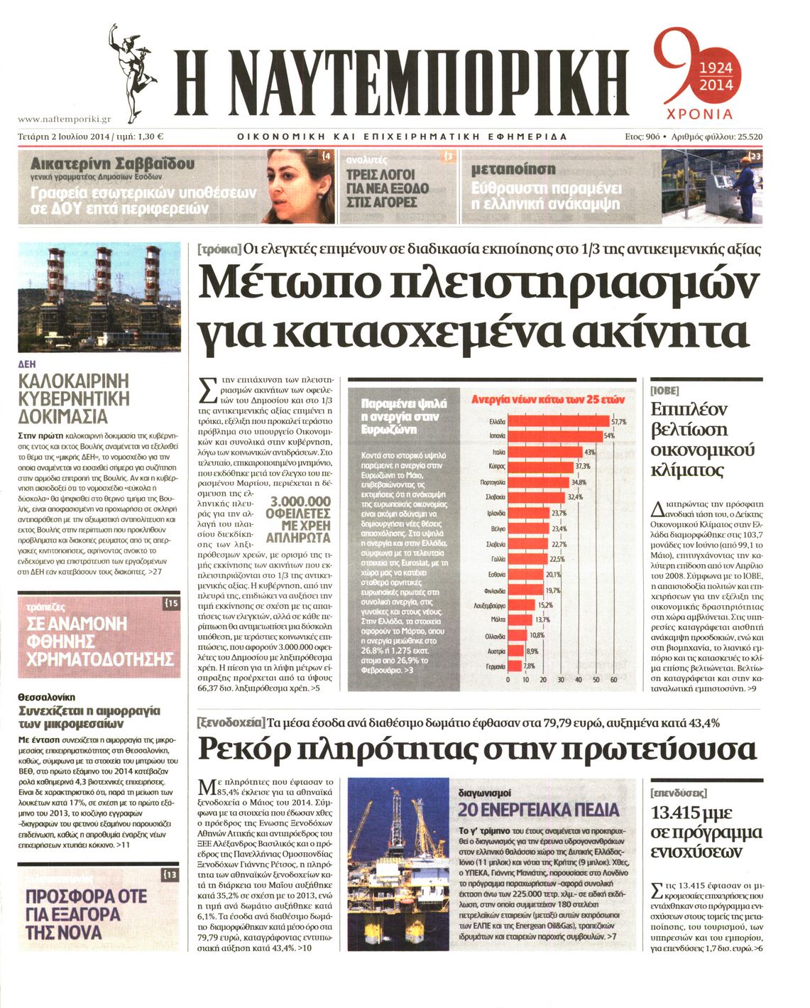 Εξώφυλο εφημερίδας ΝΑΥΤΕΜΠΟΡΙΚΗ 2014-07-02