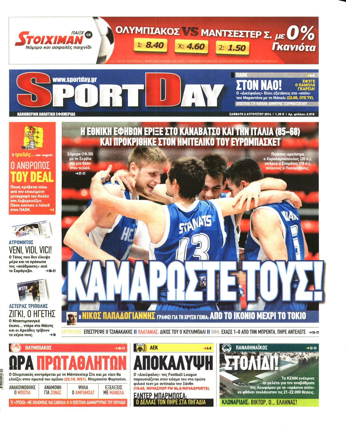 Εξώφυλο εφημερίδας SPORTDAY 2014-08-02