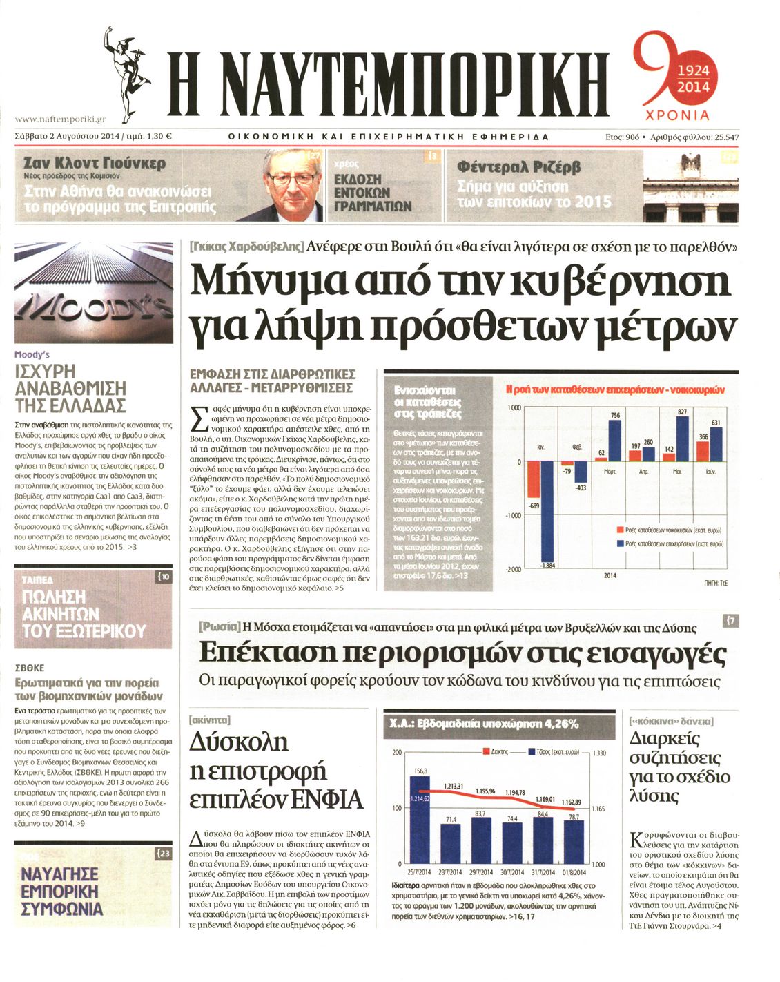 Εξώφυλο εφημερίδας ΝΑΥΤΕΜΠΟΡΙΚΗ 2014-08-02