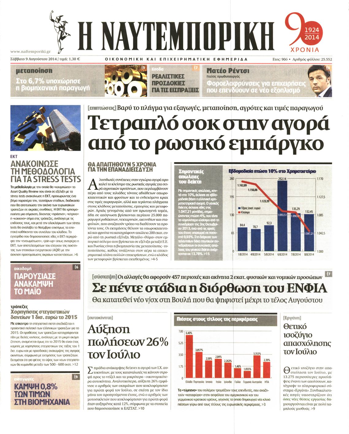 Εξώφυλο εφημερίδας ΝΑΥΤΕΜΠΟΡΙΚΗ 2014-08-09