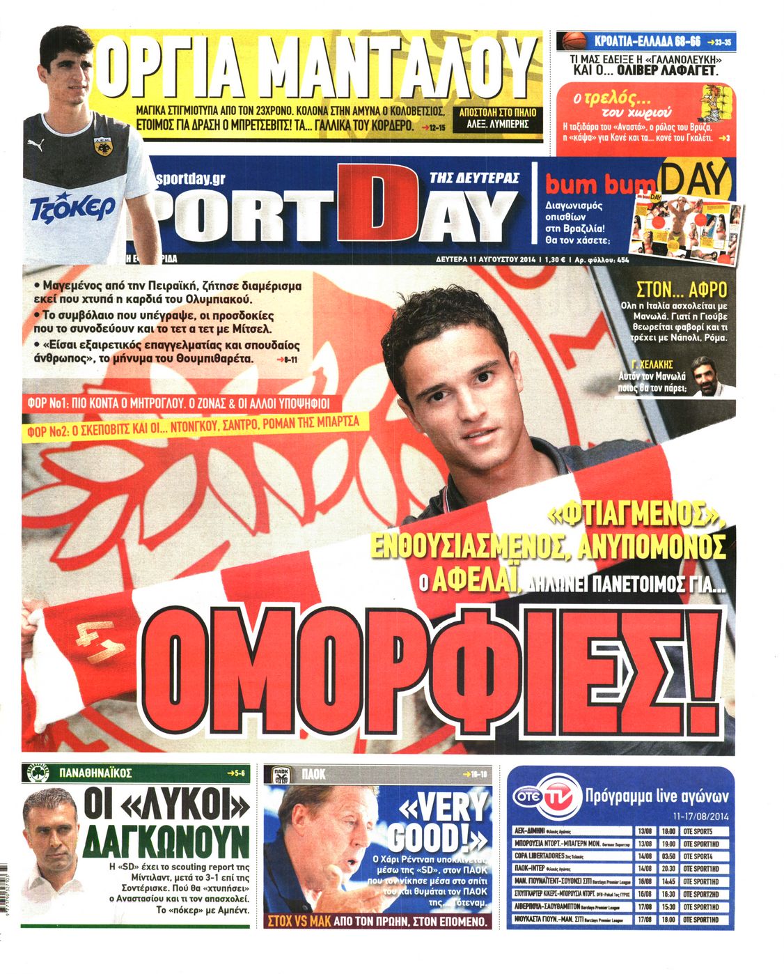 Εξώφυλο εφημερίδας SPORTDAY 2014-08-11