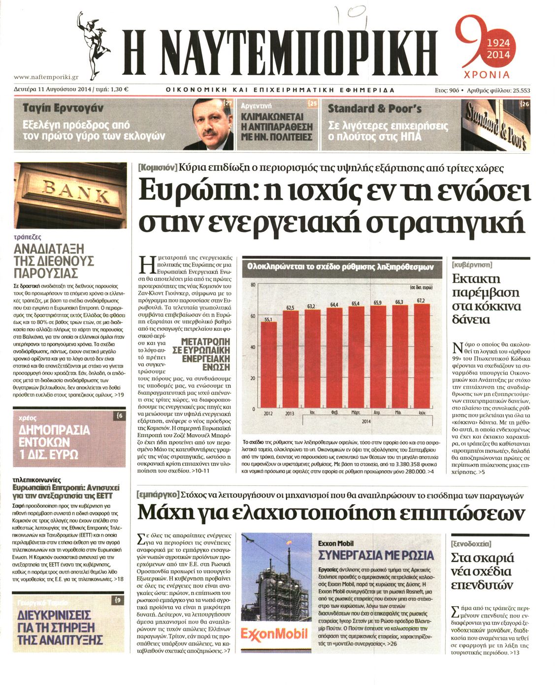 Εξώφυλο εφημερίδας ΝΑΥΤΕΜΠΟΡΙΚΗ 2014-08-11