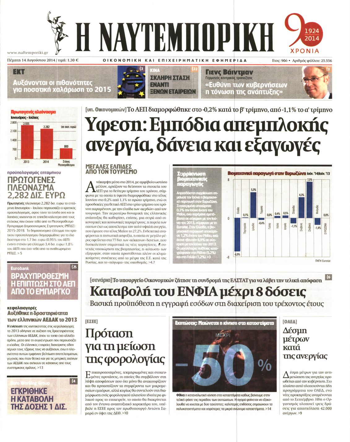 Εξώφυλο εφημερίδας ΝΑΥΤΕΜΠΟΡΙΚΗ 2014-08-14