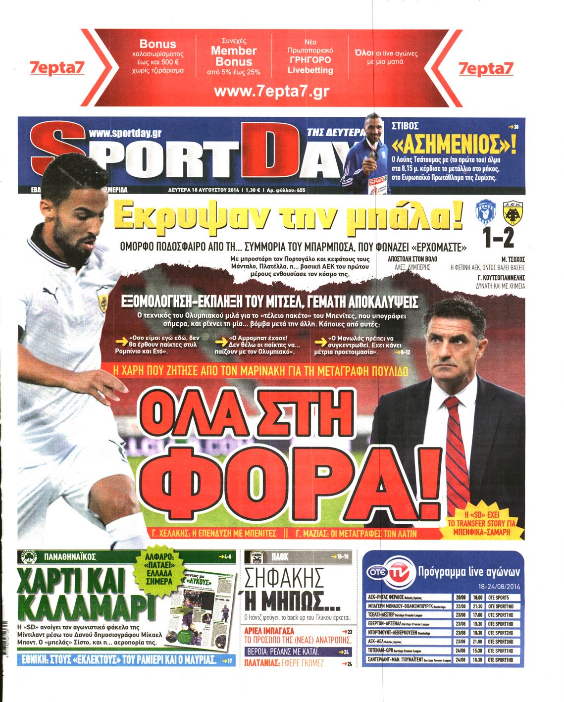 Εξώφυλο εφημερίδας SPORTDAY 2014-08-18