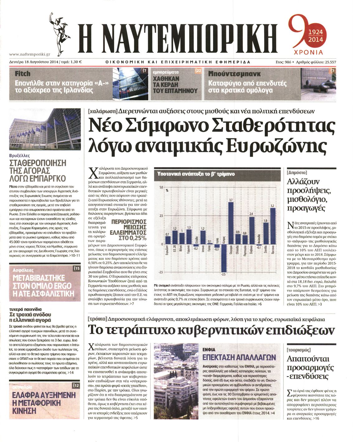 Εξώφυλο εφημερίδας ΝΑΥΤΕΜΠΟΡΙΚΗ 2014-08-18