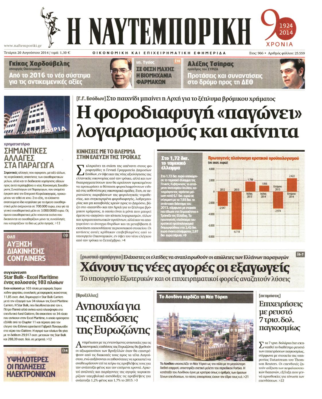 Εξώφυλο εφημερίδας ΝΑΥΤΕΜΠΟΡΙΚΗ 2014-08-20
