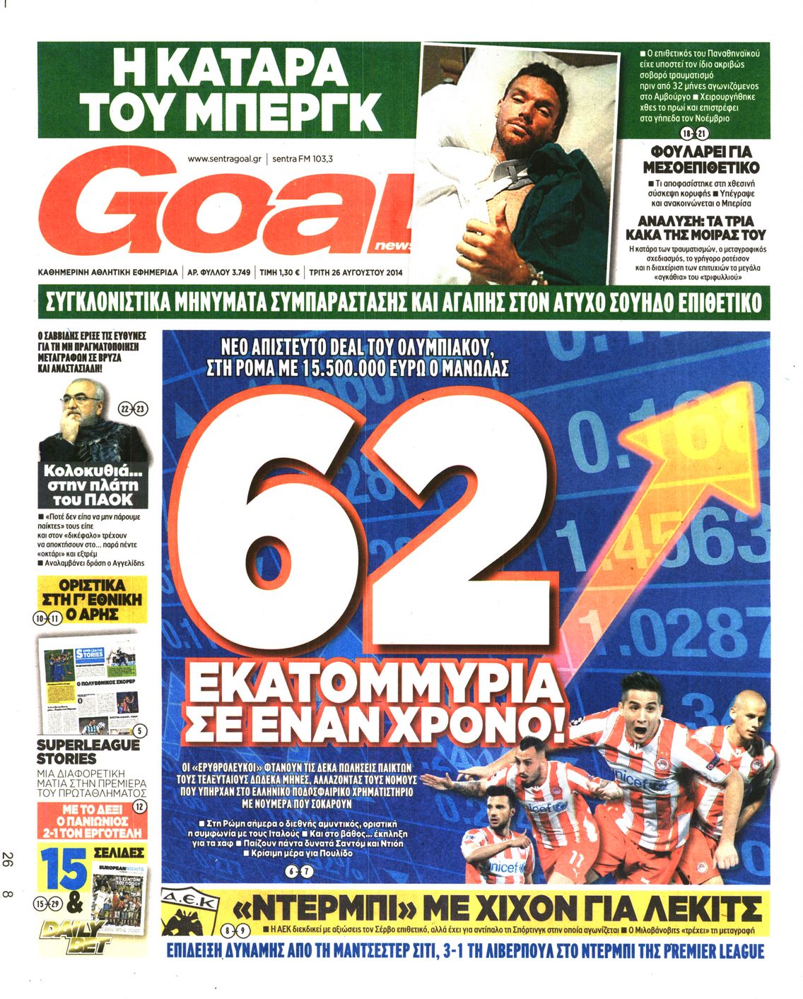 Εξώφυλο εφημερίδας GOAL 2014-08-26