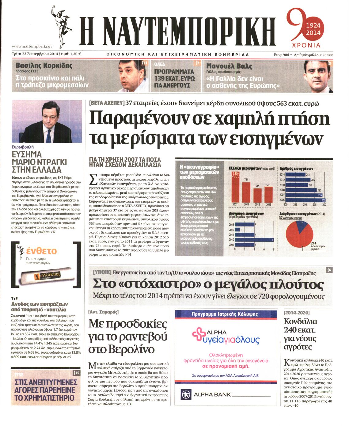 Εξώφυλο εφημερίδας ΝΑΥΤΕΜΠΟΡΙΚΗ 2014-09-23