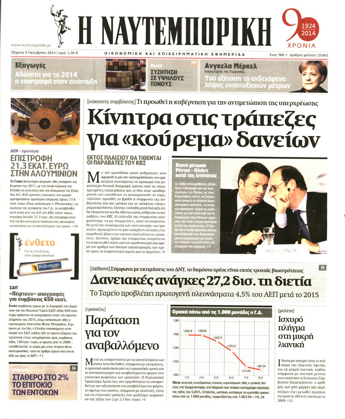 Εξώφυλο εφημερίδας ΝΑΥΤΕΜΠΟΡΙΚΗ 2014-10-09