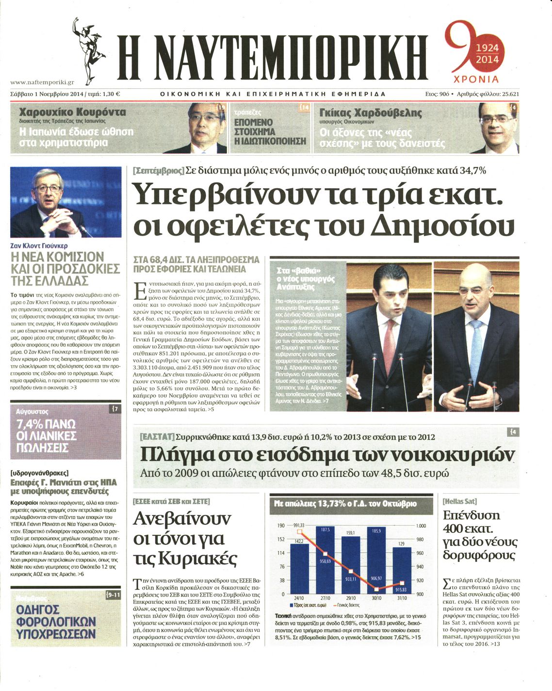Εξώφυλο εφημερίδας ΝΑΥΤΕΜΠΟΡΙΚΗ 2014-11-01