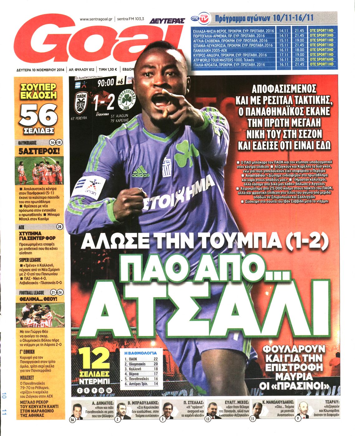 Εξώφυλο εφημερίδας GOAL 2014-11-10