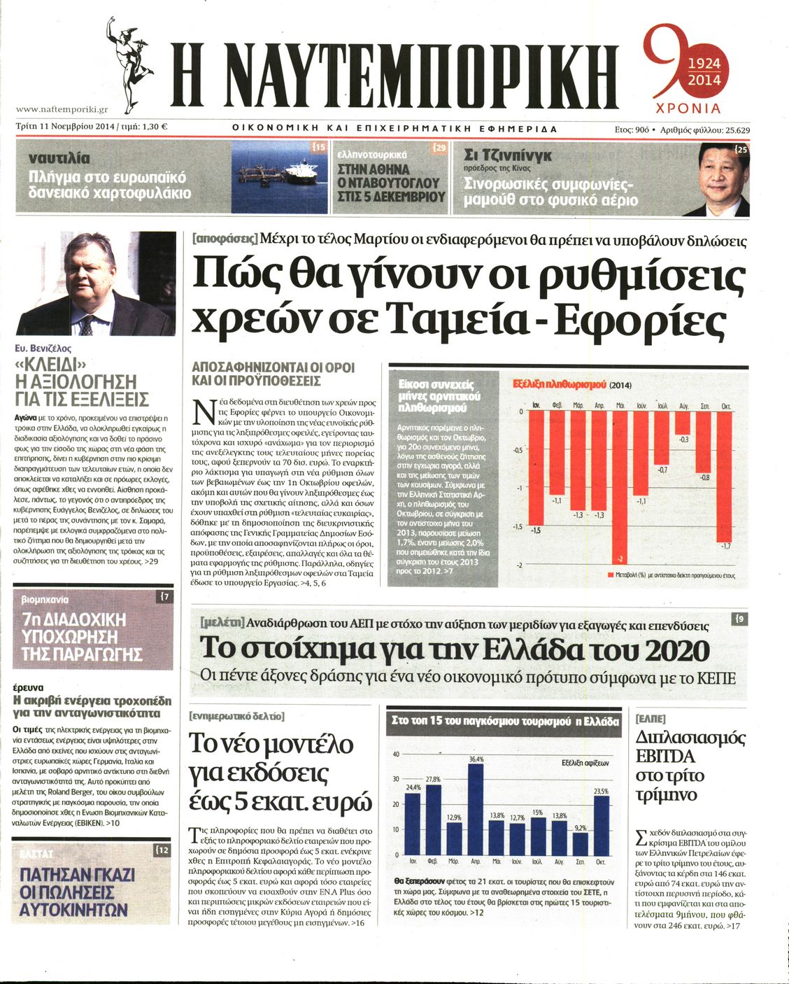 Εξώφυλο εφημερίδας ΝΑΥΤΕΜΠΟΡΙΚΗ 2014-11-11