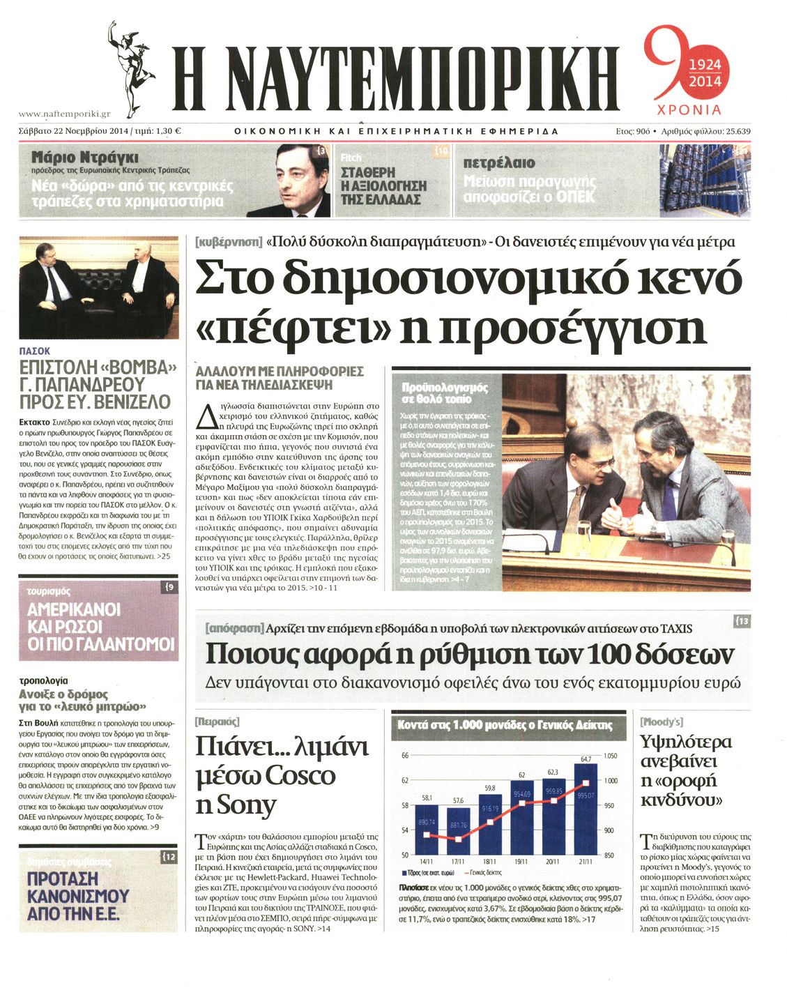 Εξώφυλο εφημερίδας ΝΑΥΤΕΜΠΟΡΙΚΗ 2014-11-22