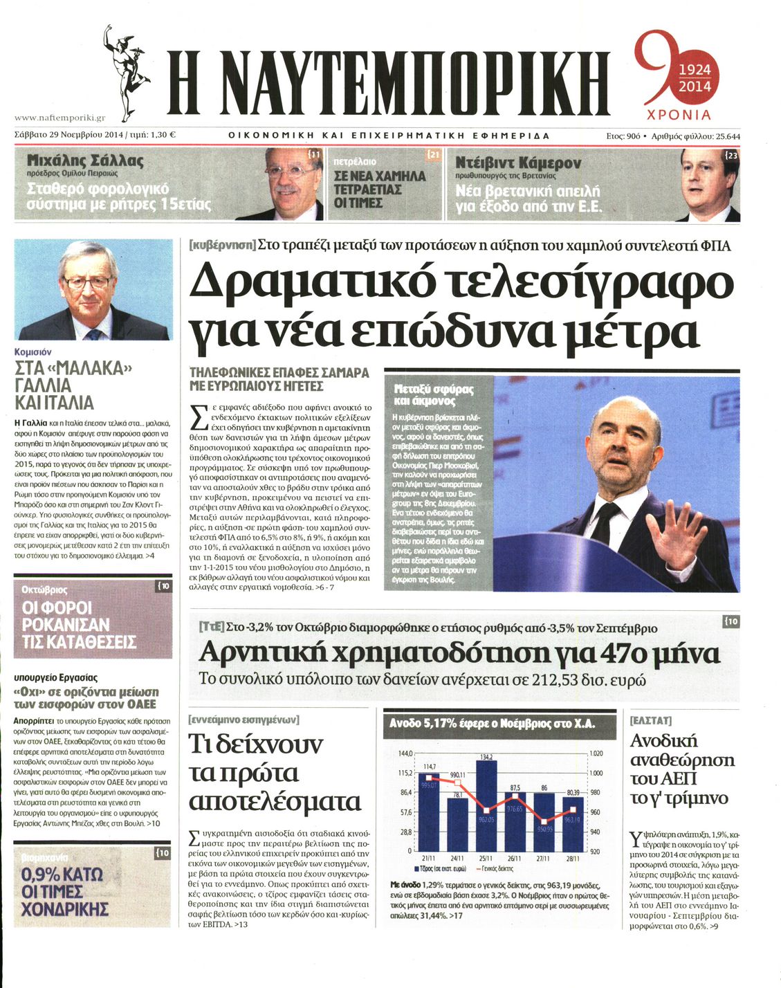 Εξώφυλο εφημερίδας ΝΑΥΤΕΜΠΟΡΙΚΗ 2014-11-29