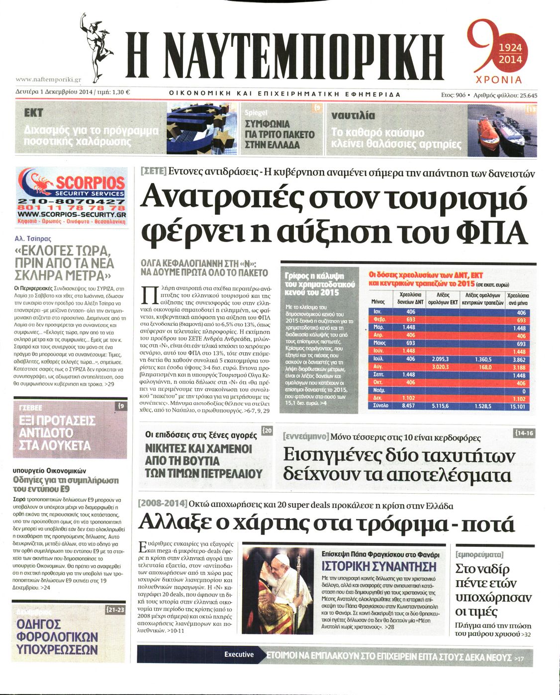 Εξώφυλο εφημερίδας ΝΑΥΤΕΜΠΟΡΙΚΗ 2014-12-01