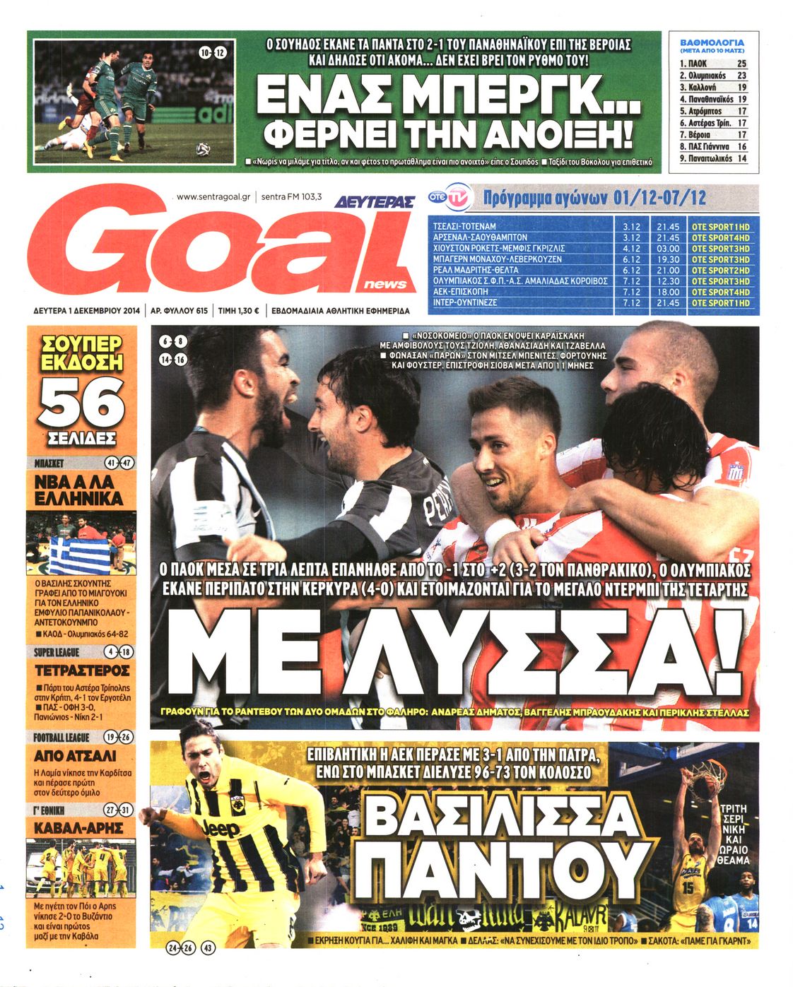 Εξώφυλο εφημερίδας GOAL 2014-12-01