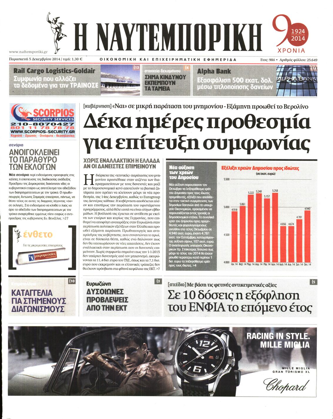 Εξώφυλο εφημερίδας ΝΑΥΤΕΜΠΟΡΙΚΗ 2014-12-05