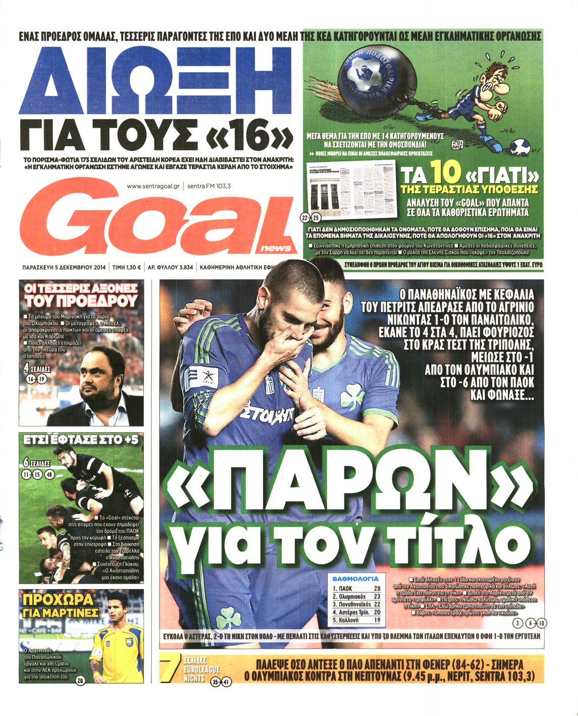 Εξώφυλο εφημερίδας GOAL 2014-12-05