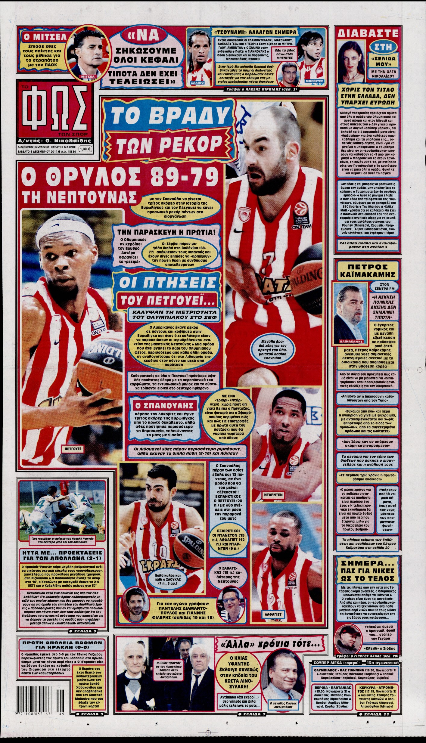 Εξώφυλο εφημερίδας ΦΩΣ ΤΩΝ ΣΠΟΡ 2014-12-06