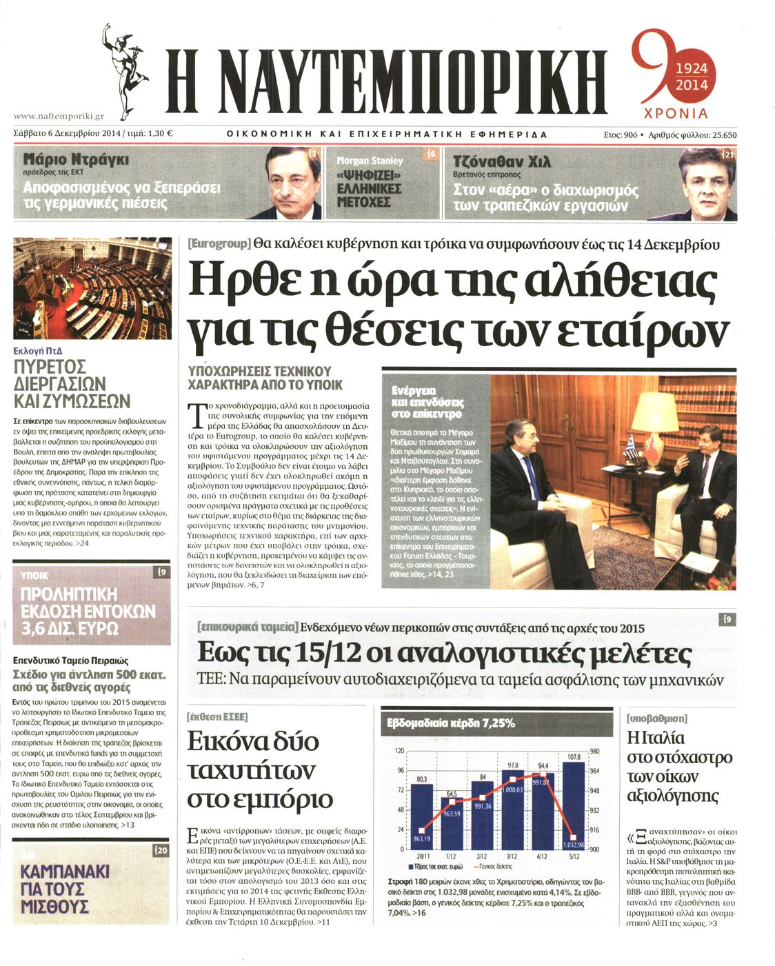 Εξώφυλο εφημερίδας ΝΑΥΤΕΜΠΟΡΙΚΗ 2014-12-06