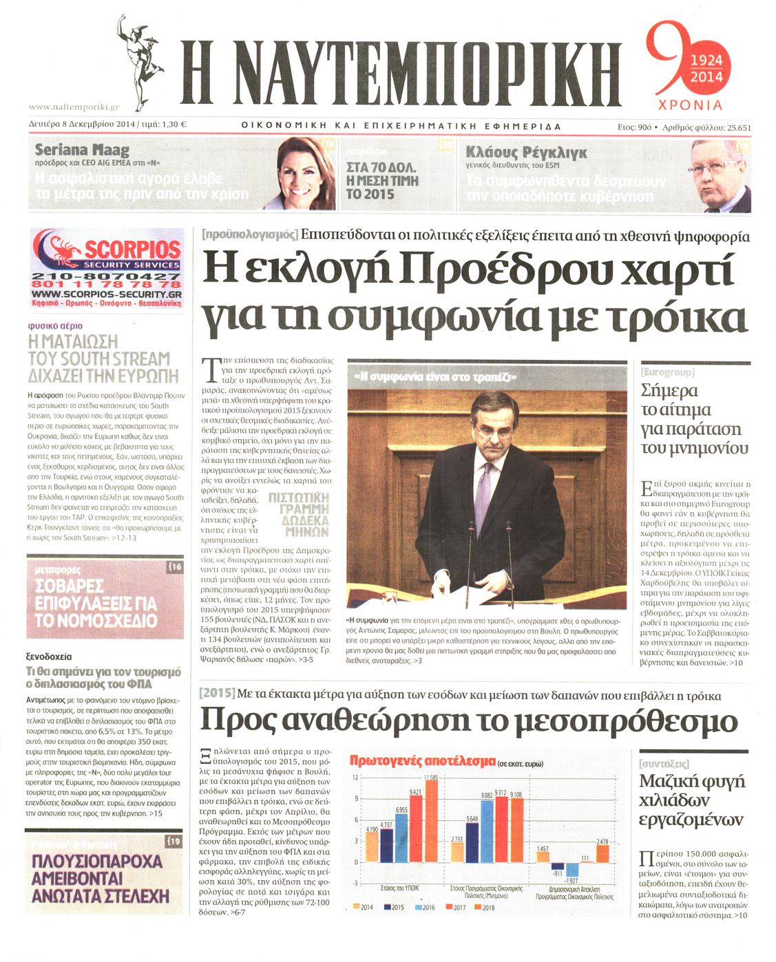Εξώφυλο εφημερίδας ΝΑΥΤΕΜΠΟΡΙΚΗ 2014-12-08