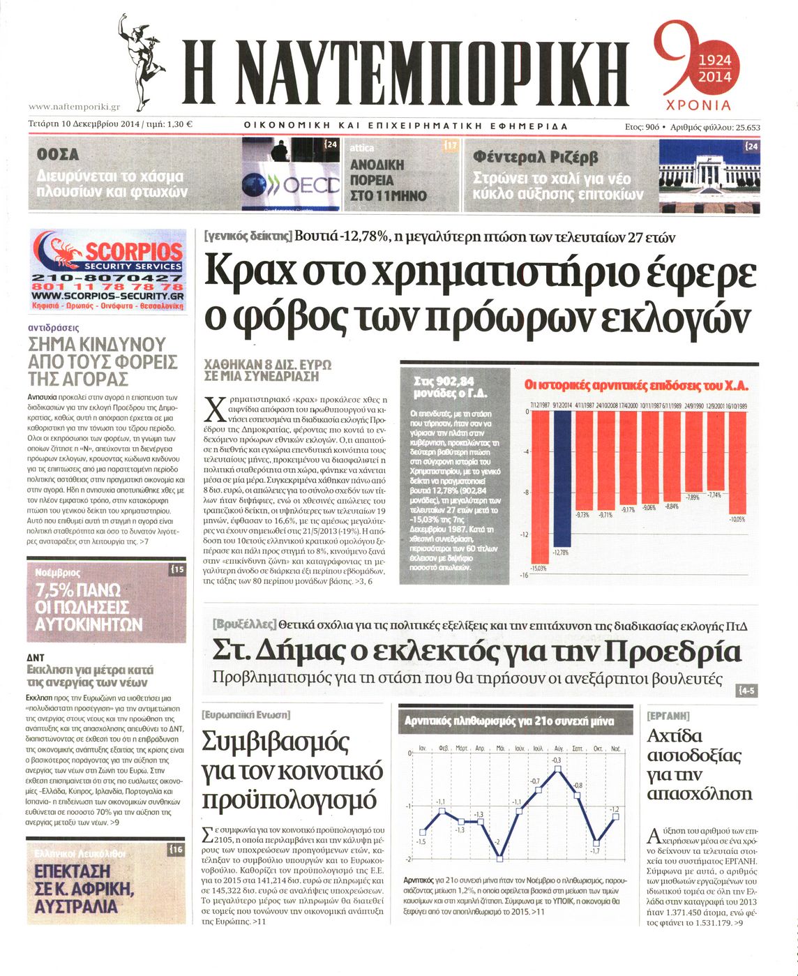 Εξώφυλο εφημερίδας ΝΑΥΤΕΜΠΟΡΙΚΗ 2014-12-10
