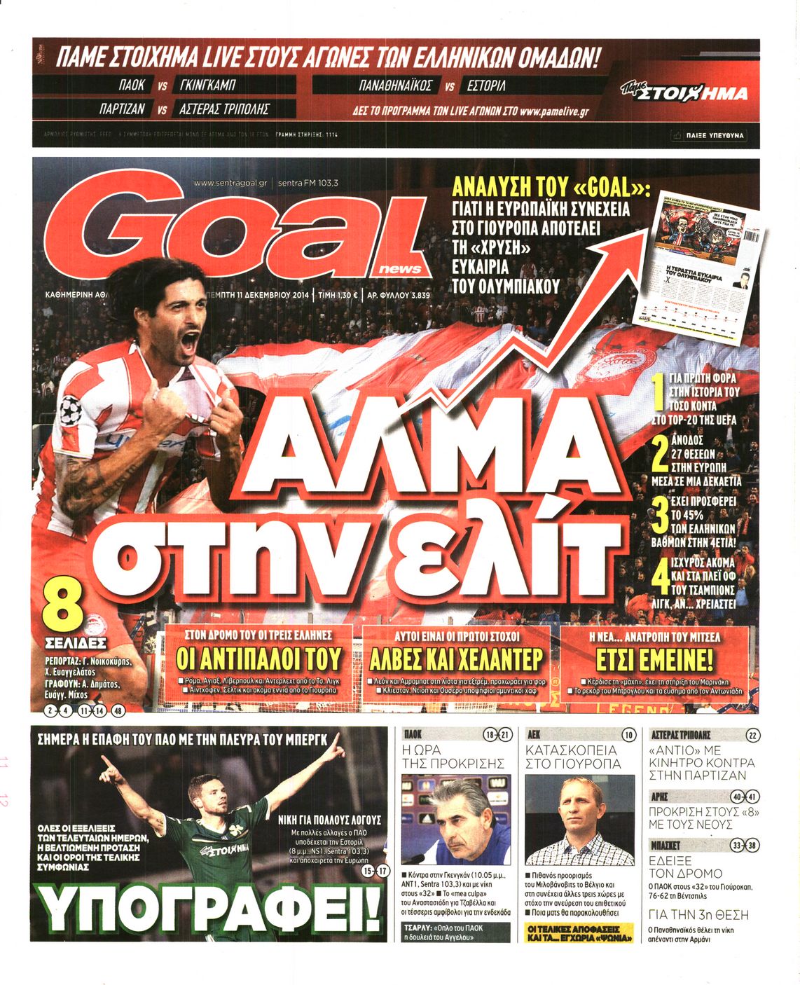 Εξώφυλο εφημερίδας GOAL 2014-12-11