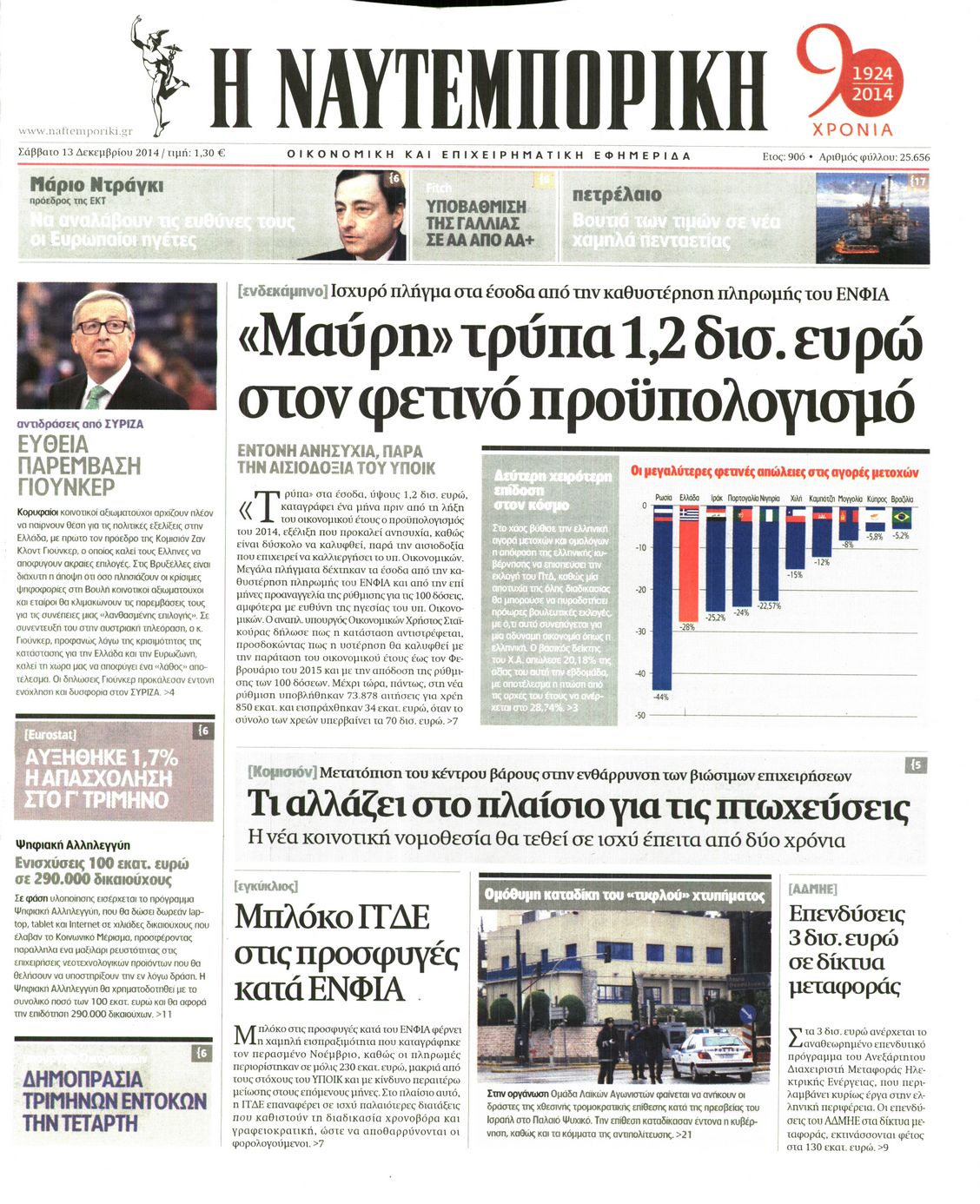 Εξώφυλο εφημερίδας ΝΑΥΤΕΜΠΟΡΙΚΗ 2014-12-13