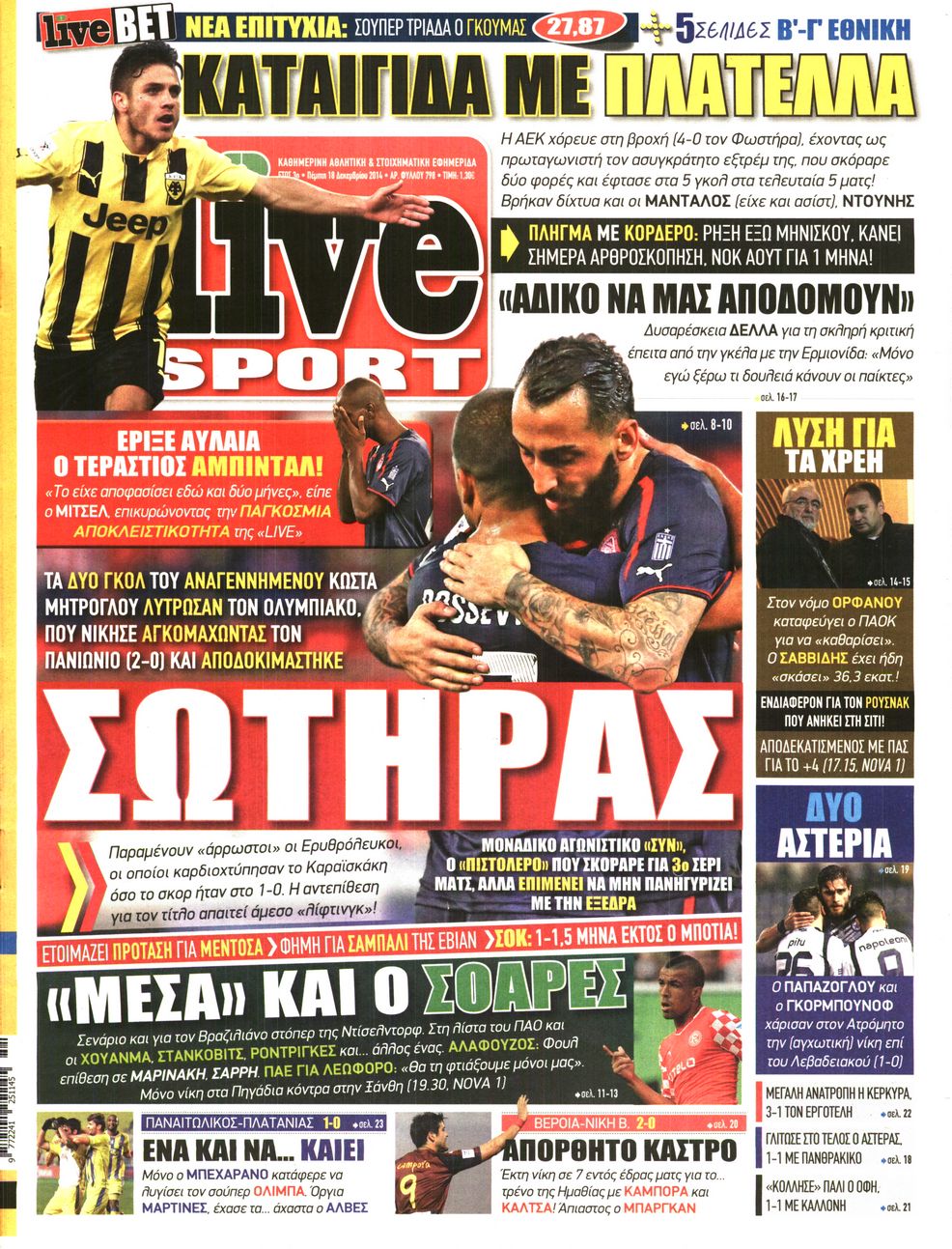 Εξώφυλο εφημερίδας LIVE SPORT 2014-12-18