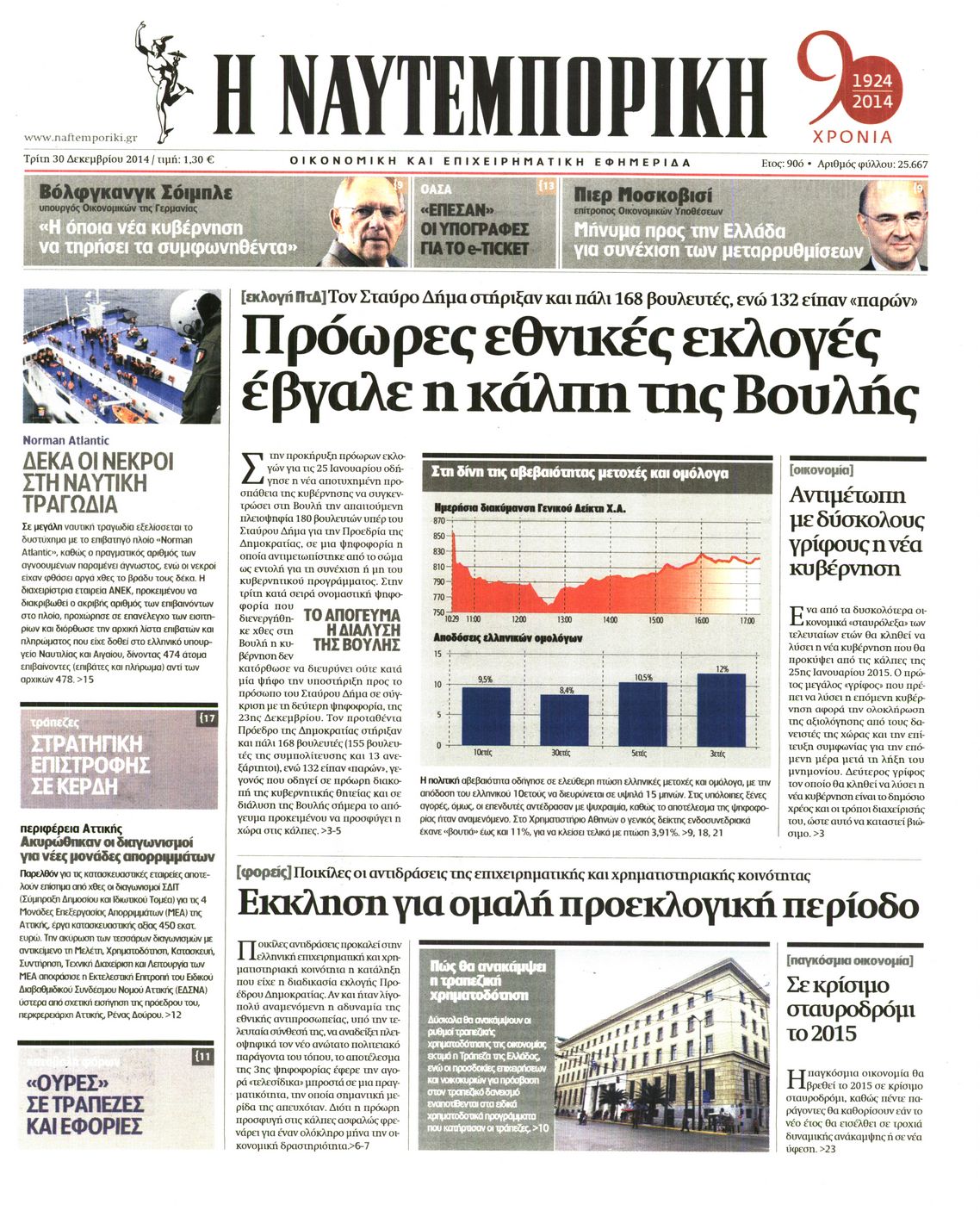 Εξώφυλο εφημερίδας ΝΑΥΤΕΜΠΟΡΙΚΗ 2014-12-30