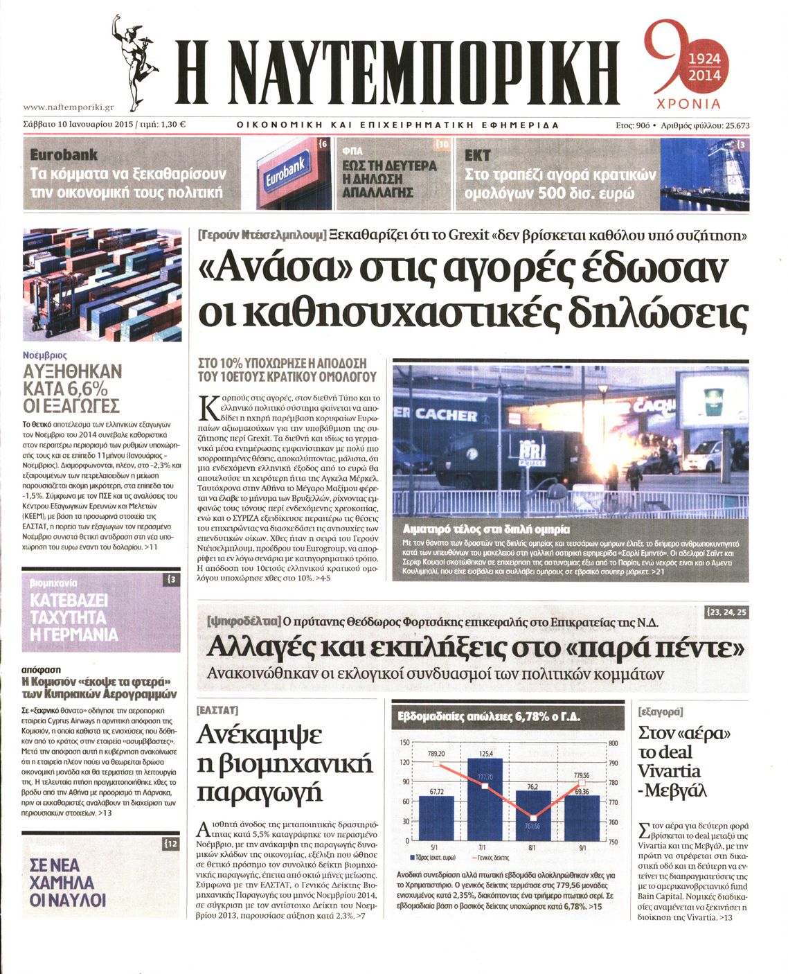Εξώφυλο εφημερίδας ΝΑΥΤΕΜΠΟΡΙΚΗ 2015-01-10