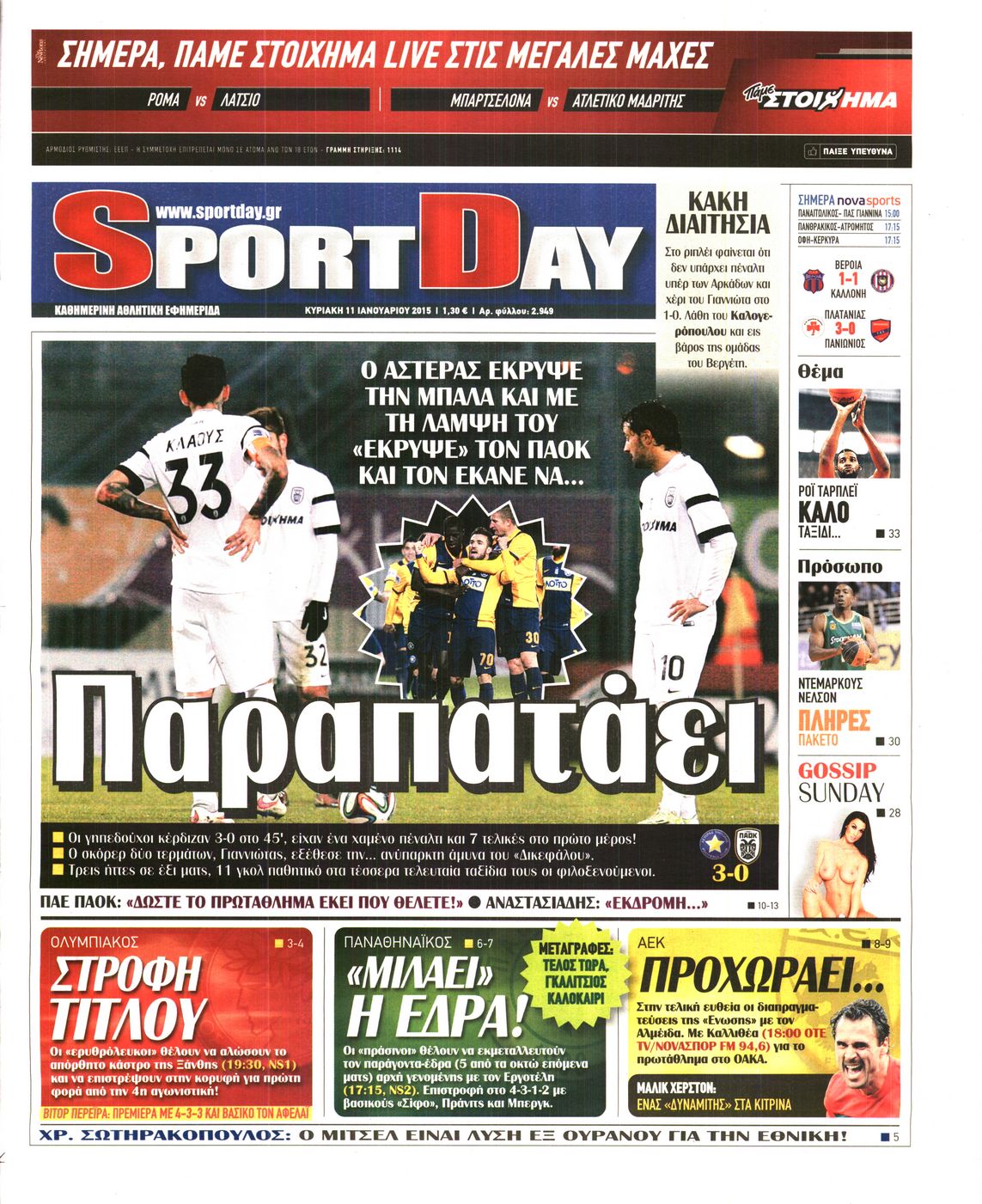 Εξώφυλο εφημερίδας SPORTDAY 2015-01-11