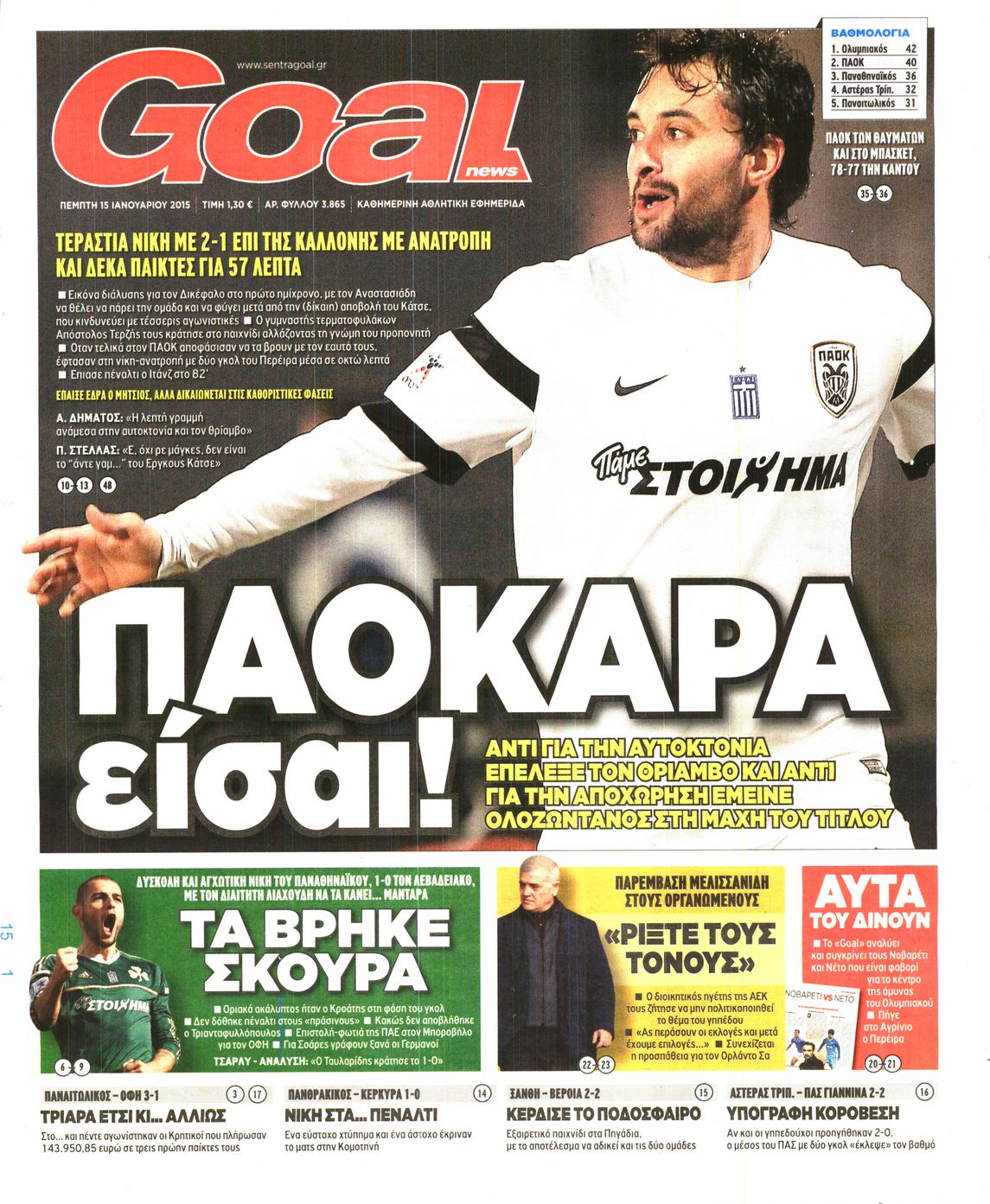 Εξώφυλο εφημερίδας GOAL 2015-01-15
