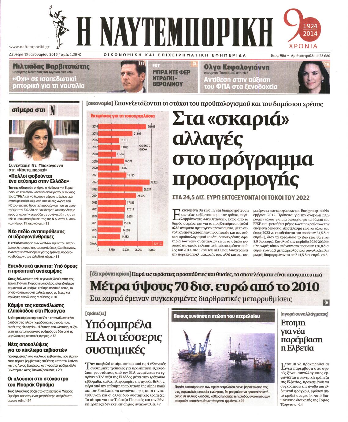 Εξώφυλο εφημερίδας ΝΑΥΤΕΜΠΟΡΙΚΗ 2015-01-19