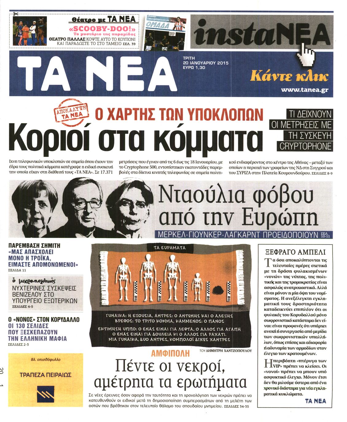 Εξώφυλο εφημερίδας ΤΑ ΝΕΑ 2015-01-20