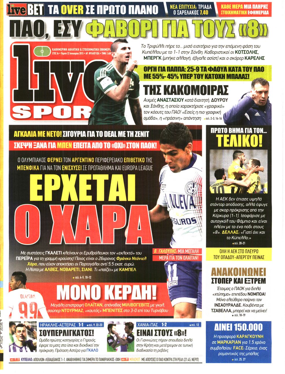 Εξώφυλο εφημερίδας LIVE SPORT 2015-01-22