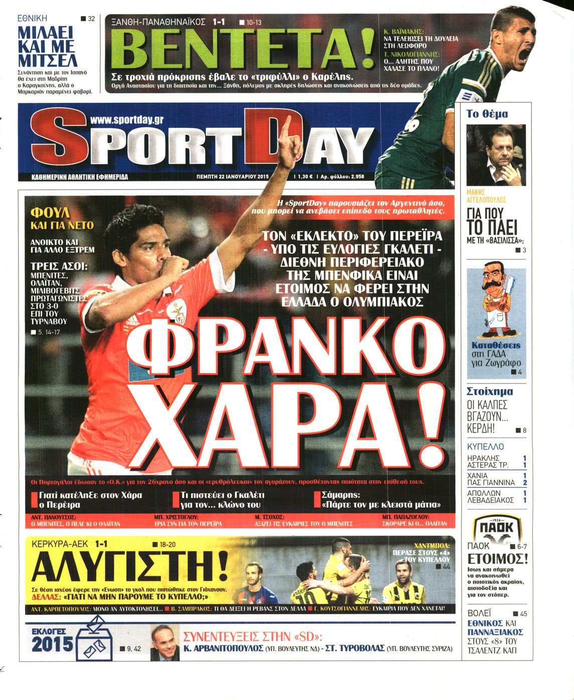Εξώφυλο εφημερίδας SPORTDAY 2015-01-22