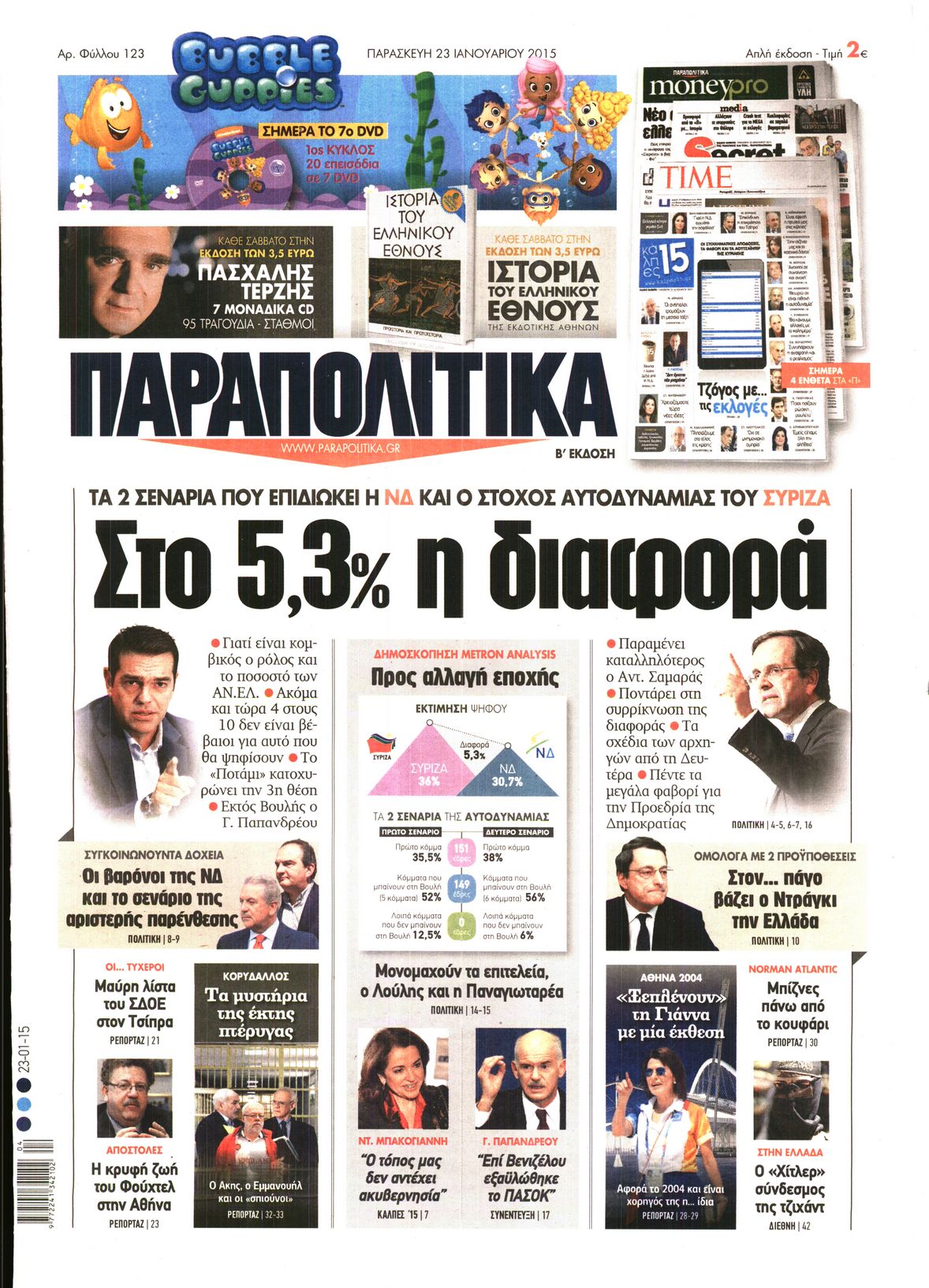 Εξώφυλο εφημερίδας ΠΑΡΑΠΟΛΙΤΙΚΑ 2015-01-23